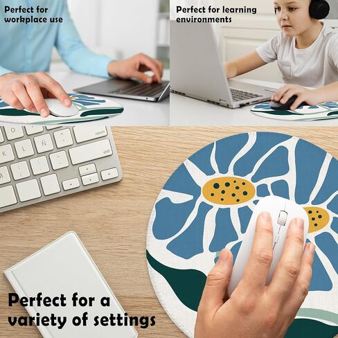 Boho Abstract Blue Floral Mouse Pad for Desk, Modern Abstract Flower Botanical Mousepad for Work Wireless Mouse Computers Laptop Desk Accessories, 7.9x7.9 Inch in Saudi Arabia