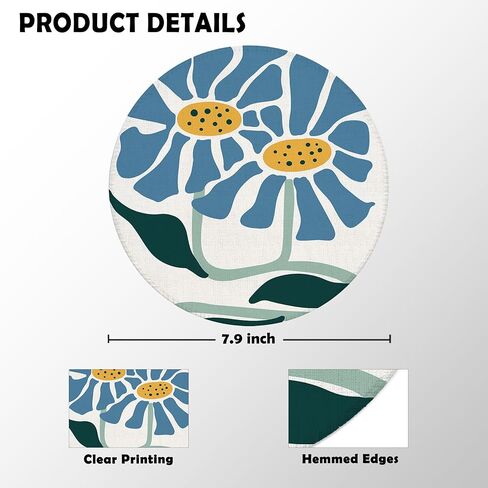 Boho Abstract Blue Floral Mouse Pad for Desk, Modern Abstract Flower Botanical Mousepad for Work Wireless Mouse Computers Laptop Desk Accessories, 7.9x7.9 Inch in Saudi Arabia