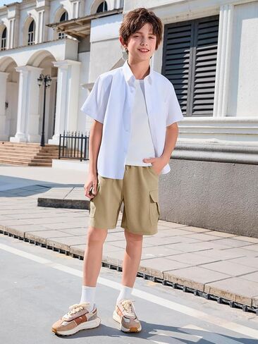 Haloumoning Boys Cargo Shorts Kids Summer Casual Elastic Waist Shorts with Pockets 5-14 Years in Saudi Arabia