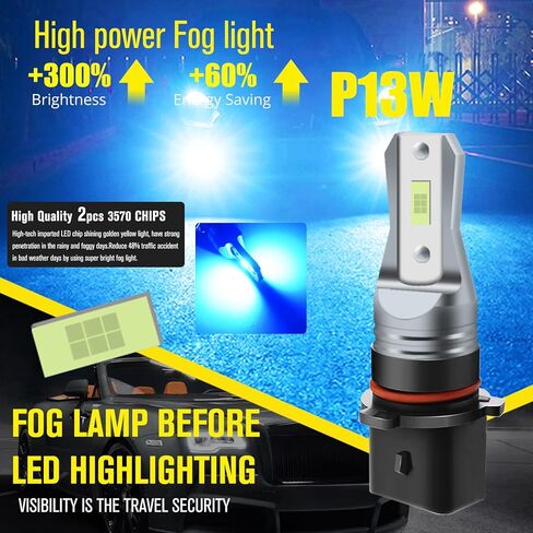 AC/DC 9-36V P13W LED لمبة الضباب الزرقاء الجليدية، 3800LM فائقة السطوع 2x45mil 5730 رقائق 12277 SH23W LED لمبات السيارات والشاحنات، غير قطبية.2-حزم. in Kuwait