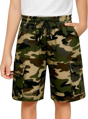 Haloumoning Boys Cargo Shorts Kids Summer Casual Elastic Waist Shorts with Pockets 5-14 Years in Saudi Arabia