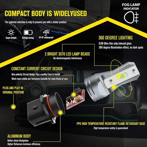 AC/DC 9-36V P13W LED لمبة الضباب الزرقاء الجليدية، 3800LM فائقة السطوع 2x45mil 5730 رقائق 12277 SH23W LED لمبات السيارات والشاحنات، غير قطبية.2-حزم. in Kuwait