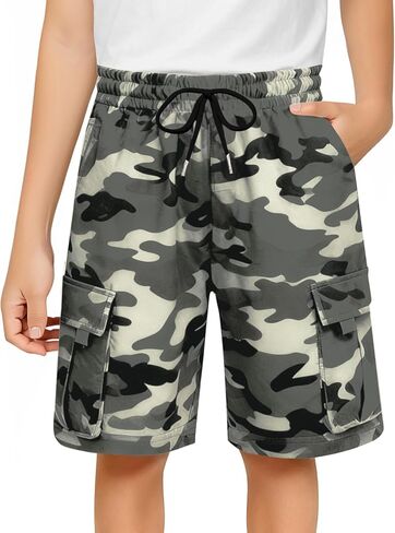 Haloumoning Boys Cargo Shorts Kids Summer Casual Elastic Waist Shorts with Pockets 5-14 Years in Saudi Arabia