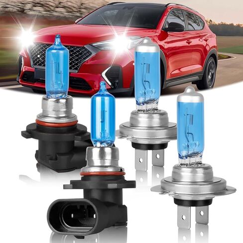 Fit for Hyundai Tucson 2019 2020 2021 High Performance Halogen Headlight Bulbs,9005 High Beam+ H7 Low Beam combo,100W,Ultra Bright,IP68, plug and play,5000K White Light,4 Pack in Kuwait