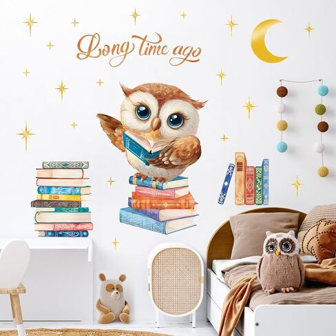 SHUCHING Owl Books Wall Decal Peel and Stick, Vinyl Educational Wall Sticker, Wall Decor for Baby Nursery Kids Bedroom Classroom Reading Corner in Kuwait
