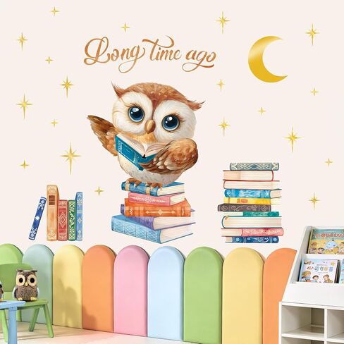 SHUCHING Owl Books Wall Decal Peel and Stick, Vinyl Educational Wall Sticker, Wall Decor for Baby Nursery Kids Bedroom Classroom Reading Corner in Kuwait