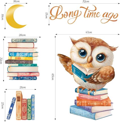 SHUCHING Owl Books Wall Decal Peel and Stick, Vinyl Educational Wall Sticker, Wall Decor for Baby Nursery Kids Bedroom Classroom Reading Corner in Kuwait