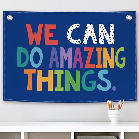 We Can Do Amazing Things Kids Banner Canvas, Classroom Blue Toddler Room Decor, Inspirational Hanging Flag Sign, Nursery Wall Tapestry Art for Playroom School Counseling Office Boy 20x30in in Kuwait