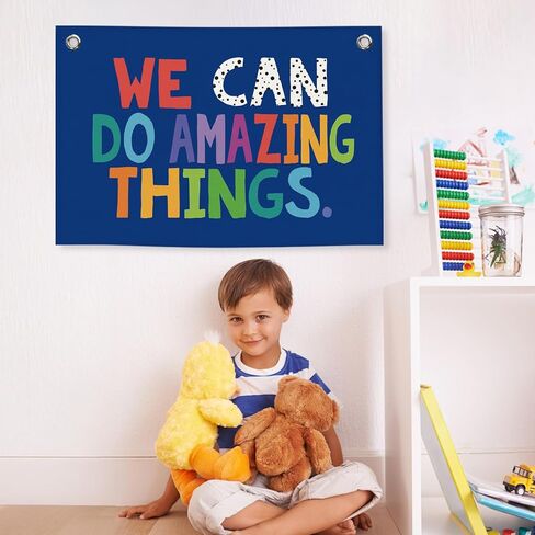 We Can Do Amazing Things Kids Banner Canvas, Classroom Blue Toddler Room Decor, Inspirational Hanging Flag Sign, Nursery Wall Tapestry Art for Playroom School Counseling Office Boy 20x30in in Kuwait