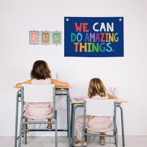 We Can Do Amazing Things Kids Banner Canvas, Classroom Blue Toddler Room Decor, Inspirational Hanging Flag Sign, Nursery Wall Tapestry Art for Playroom School Counseling Office Boy 20x30in in Kuwait