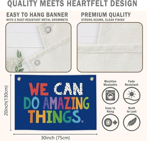 We Can Do Amazing Things Kids Banner Canvas, Classroom Blue Toddler Room Decor, Inspirational Hanging Flag Sign, Nursery Wall Tapestry Art for Playroom School Counseling Office Boy 20x30in in Kuwait