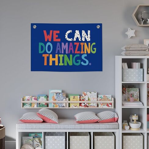 We Can Do Amazing Things Kids Banner Canvas, Classroom Blue Toddler Room Decor, Inspirational Hanging Flag Sign, Nursery Wall Tapestry Art for Playroom School Counseling Office Boy 20x30in in Kuwait