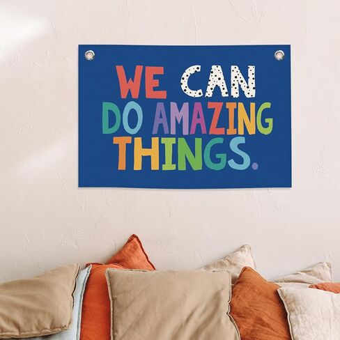 We Can Do Amazing Things Kids Banner Canvas, Classroom Blue Toddler Room Decor, Inspirational Hanging Flag Sign, Nursery Wall Tapestry Art for Playroom School Counseling Office Boy 20x30in in Kuwait
