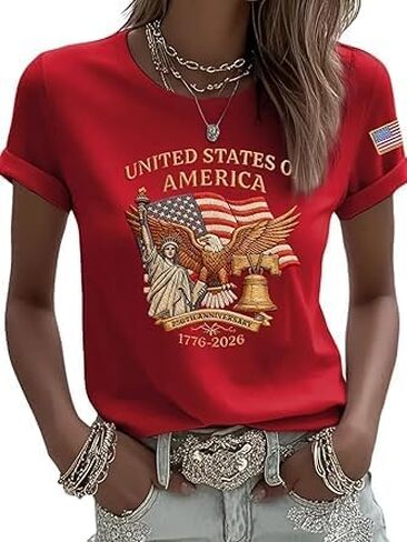 250 Anniversary USA Shirt for Women Retro Statue of Liberty Pullover Top Casual Short-Sleeved Patriotic Shirt in Saudi Arabia