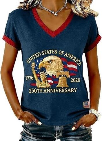 250 Anniversary USA Shirt for Women Retro Statue of Liberty Pullover Top Casual Short-Sleeved Patriotic Shirt in Saudi Arabia