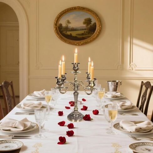 شمعدان معدني 5 شموع، حامل شمعدان بطول 25.4 سم و5 أذرع للشموع المستدقة، قطع مركزية حامل شموع قوطية عتيقة لديكور المنزل، وديكور المناسبات، والزفاف، والذكرى السنوية، والحفلات in Kuwait