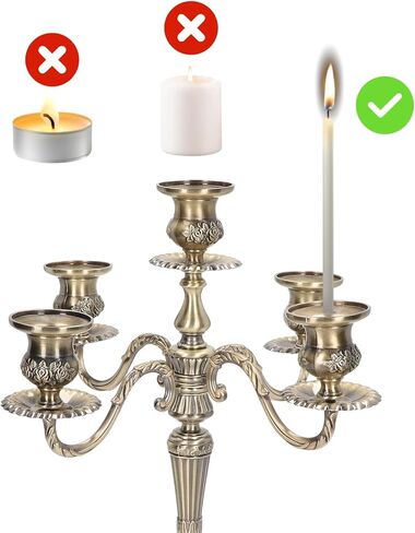 شمعدان معدني 5 شموع، حامل شمعدان بطول 25.4 سم و5 أذرع للشموع المستدقة، قطع مركزية حامل شموع قوطية عتيقة لديكور المنزل، وديكور المناسبات، والزفاف، والذكرى السنوية، والحفلات in Kuwait