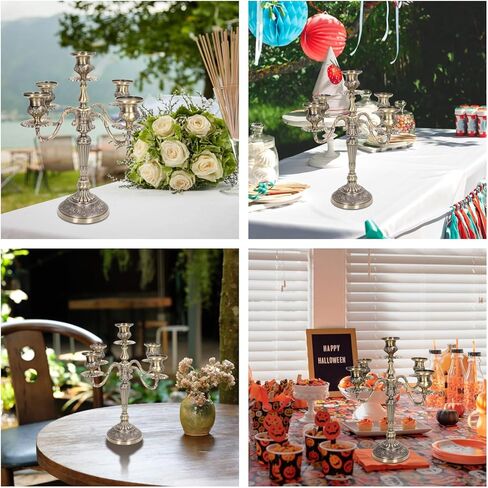 شمعدان معدني 5 شموع، حامل شمعدان بطول 25.4 سم و5 أذرع للشموع المستدقة، قطع مركزية حامل شموع قوطية عتيقة لديكور المنزل، وديكور المناسبات، والزفاف، والذكرى السنوية، والحفلات in Kuwait