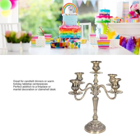 شمعدان معدني 5 شموع، حامل شمعدان بطول 25.4 سم و5 أذرع للشموع المستدقة، قطع مركزية حامل شموع قوطية عتيقة لديكور المنزل، وديكور المناسبات، والزفاف، والذكرى السنوية، والحفلات in Kuwait