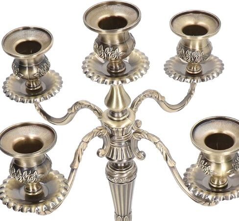 شمعدان معدني 5 شموع، حامل شمعدان بطول 25.4 سم و5 أذرع للشموع المستدقة، قطع مركزية حامل شموع قوطية عتيقة لديكور المنزل، وديكور المناسبات، والزفاف، والذكرى السنوية، والحفلات in Kuwait