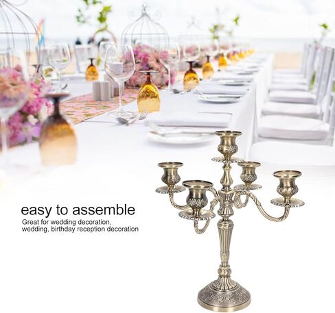 شمعدان معدني 5 شموع، حامل شمعدان بطول 25.4 سم و5 أذرع للشموع المستدقة، قطع مركزية حامل شموع قوطية عتيقة لديكور المنزل، وديكور المناسبات، والزفاف، والذكرى السنوية، والحفلات in Kuwait