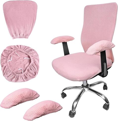 4Pcs Pink Office Chair Cover, Universal Armchair Gaming Computer Chair Cover, Office Chairs Covers Stretchable Desk Rotating Seat Armrest Slipcovers Pads Office Cushion Backrest Covers (Pink) in Saudi Arabia