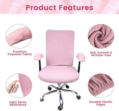 4Pcs Pink Office Chair Cover, Universal Armchair Gaming Computer Chair Cover, Office Chairs Covers Stretchable Desk Rotating Seat Armrest Slipcovers Pads Office Cushion Backrest Covers (Pink) in Saudi Arabia