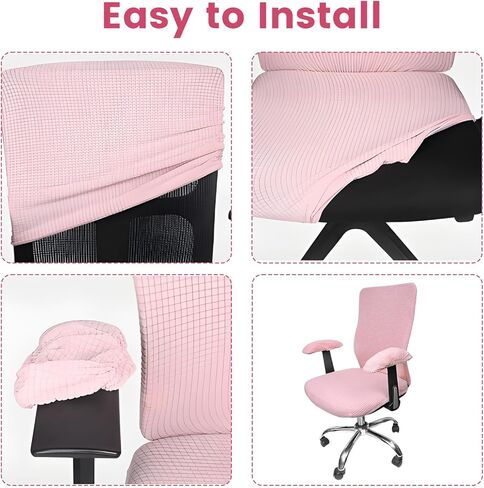 4Pcs Pink Office Chair Cover, Universal Armchair Gaming Computer Chair Cover, Office Chairs Covers Stretchable Desk Rotating Seat Armrest Slipcovers Pads Office Cushion Backrest Covers (Pink) in Saudi Arabia
