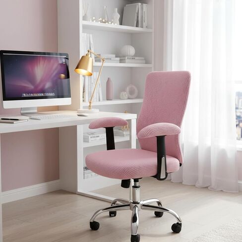 4Pcs Pink Office Chair Cover, Universal Armchair Gaming Computer Chair Cover, Office Chairs Covers Stretchable Desk Rotating Seat Armrest Slipcovers Pads Office Cushion Backrest Covers (Pink) in Saudi Arabia