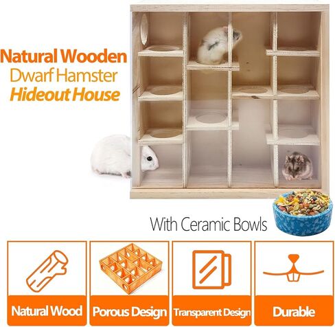 منزل هامستر هامستر هامستر هامستر ، منزل متاهة الهامستر السوري الخشبي ، ديكور موائل الحيوانات الأليفة الصغيرة ، مخابئ 6 غرف ، استكشاف نفق لألعاب الهامستر القزمي ، الجيربييل ، الفئران ، القضايا ، الماوس in Kuwait