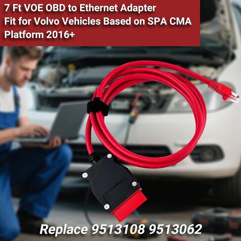 7 Ft VOE OBD to Ethernet Adapter Fit for Volvo Vehicles, Based on SPA CMA Platform 2016+, OBD Cable Replace 9513108 9513062, Compatible with VIDA PC Software or Third-Party Software in Kuwait