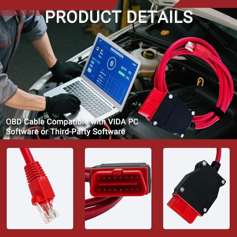7 Ft VOE OBD to Ethernet Adapter Fit for Volvo Vehicles, Based on SPA CMA Platform 2016+, OBD Cable Replace 9513108 9513062, Compatible with VIDA PC Software or Third-Party Software in Kuwait