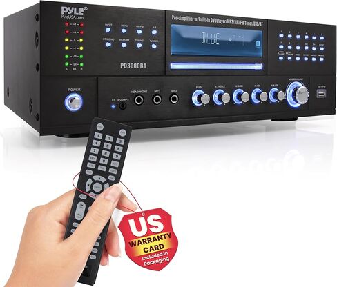Pyle 4 Channel Wireless Bluetooth Amplifier - 4000 واط من مكبرات الصوت من مكبرات الصوت المستقبلة مع راديو الصوت W/FM ، HDMI ، USB ، 2 ميكروفون ث/صدى للكاريوكي ، مشغل CD DVD الأمامي ، Mount Rack - PD3000BAH in Saudi Arabia