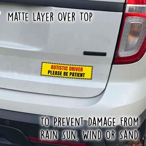 Autistic Driver Please Be Patient Vinyl Funny Bumper Sticker Weather-Resistance for Bumper, Trucks, Cars, Yellow in Saudi Arabia