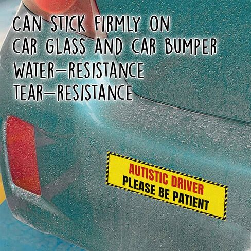 Autistic Driver Please Be Patient Vinyl Funny Bumper Sticker Weather-Resistance for Bumper, Trucks, Cars, Yellow in Saudi Arabia