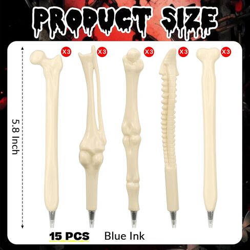 15 Pcs Bone Ballpoint Pen, Novelty 0.5mm Skeleton Blue Ink Ballpoint Pens, Beige Bone Shape Pens for Doctor Nurses School Office Halloween Birthday Party in Kuwait