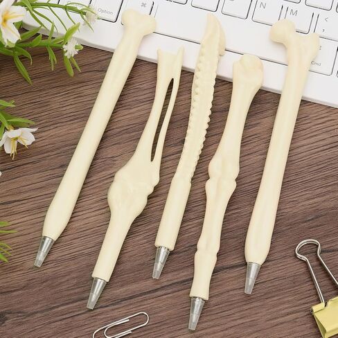 15 Pcs Bone Ballpoint Pen, Novelty 0.5mm Skeleton Blue Ink Ballpoint Pens, Beige Bone Shape Pens for Doctor Nurses School Office Halloween Birthday Party in Kuwait