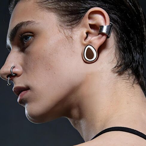 DOEARKO 2PCS Teardrop Shape Stainless Steel Outer Ring & PLA Inner Plug Ear Gauges (0g/8mm - 19mm) Hypoallergenic Double Material for Stretched Ears Lightweight & Breathable Plugs in Kuwait