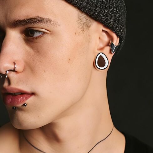 DOEARKO 2PCS Teardrop Shape Stainless Steel Outer Ring & PLA Inner Plug Ear Gauges (0g/8mm - 19mm) Hypoallergenic Double Material for Stretched Ears Lightweight & Breathable Plugs in Kuwait