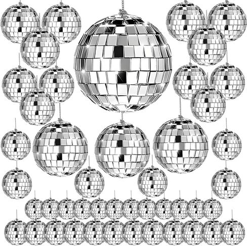 46 PCS Disco Mirror Ball Reflective Mini Glass Hanging Decorations Assorted Silver 6 Inches Large Disco Ball for Wedding Dance Music Ballroom Hall Props Club Stage Backdrop Props (4 inch) in Kuwait