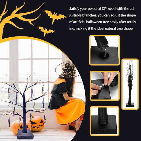 Black Tabletop Halloween Tree with Horror Movie Hanging Ornament 11 Pcs Mini Wooden Knife Decorations,Nightmare Before Christmas Decorations for Spooky Indoor Decor or Shelf Decor in Kuwait