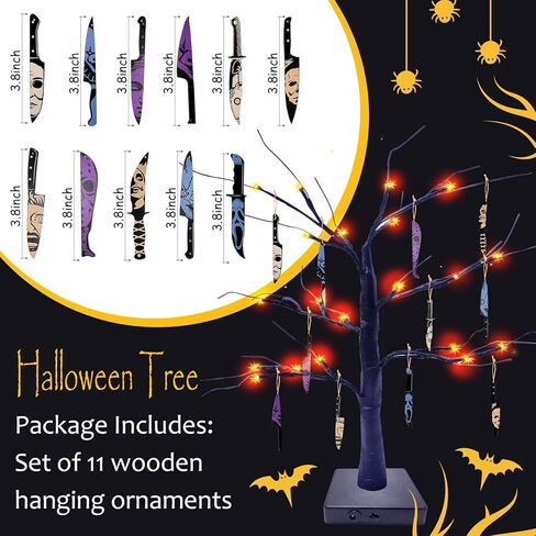 Black Tabletop Halloween Tree with Horror Movie Hanging Ornament 11 Pcs Mini Wooden Knife Decorations,Nightmare Before Christmas Decorations for Spooky Indoor Decor or Shelf Decor in Kuwait