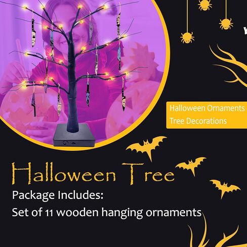 Black Tabletop Halloween Tree with Horror Movie Hanging Ornament 11 Pcs Mini Wooden Knife Decorations,Nightmare Before Christmas Decorations for Spooky Indoor Decor or Shelf Decor in Kuwait