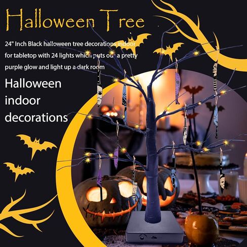 Black Tabletop Halloween Tree with Horror Movie Hanging Ornament 11 Pcs Mini Wooden Knife Decorations,Nightmare Before Christmas Decorations for Spooky Indoor Decor or Shelf Decor in Kuwait