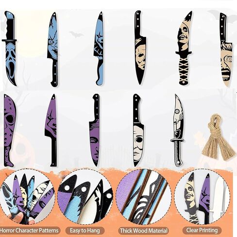 Black Tabletop Halloween Tree with Horror Movie Hanging Ornament 11 Pcs Mini Wooden Knife Decorations,Nightmare Before Christmas Decorations for Spooky Indoor Decor or Shelf Decor in Kuwait