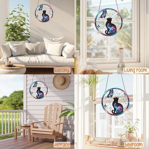 1PC Colorful Acrylic Suncatcher Hanging Decor, Galaxy Black Cat & Butterfly 3.93 inch Window Decor with Printed Stained Glass Style Design,Gift Idea & Garden Ornament Indoor Outdoor Use/1010-ZSW-10 in Saudi Arabia