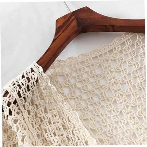 Summer Cardigans for Women Cotton Creamy White Long Sleeve Hollow-Out Crochet Knitwear Boho Floral Spring Breathable Lace Crochet Kimono Cardigan, Average Size in Kuwait