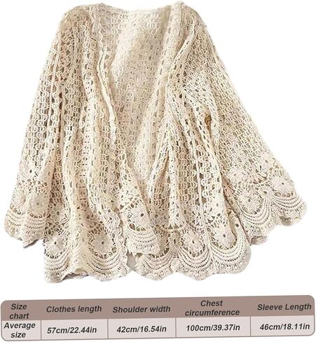 Summer Cardigans for Women Cotton Creamy White Long Sleeve Hollow-Out Crochet Knitwear Boho Floral Spring Breathable Lace Crochet Kimono Cardigan, Average Size in Kuwait