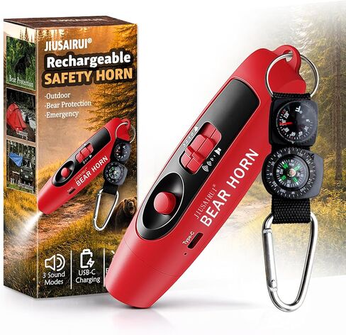 120dB Electronic Air Horn with Compass & Thermometer - Bear Horn to Scare Bears - Self Defense for Hiking in Saudi Arabia