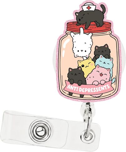 Badge Holder Clip, ID Card Holder Retractable, Nurse Essentials- Anti Depressants Funny Cat Badge Reel, Retractable Keychain, Badge Reel Nurse, Medical Assistant Gift for Nurses, LPN, RN, CNA in Saudi Arabia